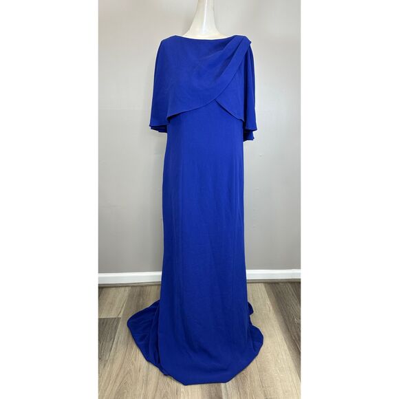 Teri Jon by Rickie Freeman Capelet Crepe Column Gown US14 $660 - Picture 4 of 10